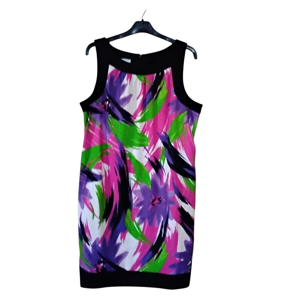 Alyx Limited Womens 18 Floral Abstract Sleeveless Sheath Dress Black Trim Pink